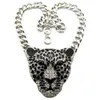 Fashion Women Hiphop Tiger Necklace Rhinestone Head Leopard Necklaces Pendants Vintage Retro Long Necklace Exaggeration Jewelry