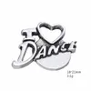 Free shipping New Fashion Easy to diy 10Pcs I Love Dance Word Hollow Heart Tibetan Silver Charm Jewelry jewelry making fit for necklace or b