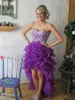 顧客紫色の高い低段階ウエディングドレスクリスタル恋人ビーズオーガンザページェントドレスホットA線背中の背景の高い高品質の現実の写真