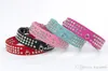 Suede Leather Rhinestone Dog Collar Crystal Diamante 3 Rader Pet Collarxs, S, M, L