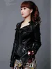 Wholesale-New Womens Punk Spike Studded Shoulder PU Leather Jacket Zipper Coat PIUS Size S-4XL