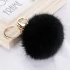 DHL 100pcs 20 couleurs belle 8CM en cuir véritable boule de fourrure de lapin en peluche porte-clés pour voiture porte-clés sac pendentif voiture keychain2924