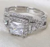 Groothandel Professionele Pave setting Sieraden 925 sterling zilver Witte saffier Princess Cut Gesimuleerde Diamond Wedding Bridal Vrouwen Ring cadeau