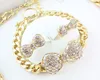 Ensembles de bijoux plaqués or à la mode Chunky Chain Full Strass Bow Collier Bracelet Boucle d'oreille pour les femmes