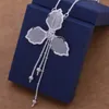 Free Shipping with tracking number Best Most Hot sell Women's Delicate Gift Jewelry 925 Silver 3 leaf flower tassels Necklace