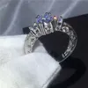 Vintage Jewelry Three-stone 5A zircon stone Engagement wedding band rings for women men White Gold Filled Female Bijoux