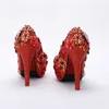 Chaussures de mariée en strass rouge, magnifiques escarpins de soirée en cristal pour fête de mariage et discothèque, chaussures pour mère de la mariée