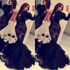Elegant Black Lace Tulle Mermaid Prom Dresses Sexy Sweetheart Neck One Sleeve Oversize Handmade Flower Fit and Flare Pageant Evening Gowns