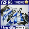 Fairings Set för Yamaha YZF600 98 99 00 01 02 Svart Blå Gå !!!!! Skräddarsy Fairing Kit YZF R6 YZF-R6 1998-2002 YZF 600 GG10