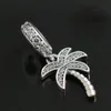 100 % 925er Sterlingsilber, glitzernde Palme, baumelnde Charm-Perle mit CZ, passend für europäische Pandora-Schmuckarmbänder, Halsketten, Anhänger