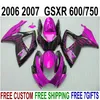 Fairing Kit voor Suzuki GSXR600 GSXR750 2006 2007 K6 Rode Vlammen in Zwarte Plastic Backings GSXR600 / 750 06 07 Motobike Set Z51B