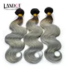 Ombre Silver Grey Human Hair Extensions Dwa Tone 1B / Szary Brazylijski Peruwiański Malezyjski Indiański Kambodżański Ciało Fala Dziewiczy Włosy Wyplata Wiązki