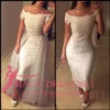 Vestidos de noche blancos atractivos Vestidos largos de baile de graduación árabes con tren desmontable 2019 Vestido para ocasiones A-Line Off-Shoulder Celebrity por encargo