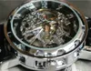 Fashion Winner Black Leather Band Stainless Steel Skeleton Mechanical Watch For Man Gold Mechanical Wrist Watch