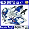 SUZUKI GSXR 용 ABS 페어링 키트 600 750 06 07 K6 흰색 파란색 검정색 motobike 부품 GSX-R 600/750 2006 2007 fairings FS60