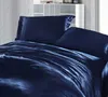 Wholesale-Dark blue bedding set silk satin super king size queen double fitted bed sheets duvet cover quilt bedspreads doona bedsheet 5pcs