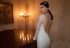 Mermaid Elegant Lace Applique Wedding Dresses with Detachable Chiffon Cloak Deep Neck Long Sleeve Sheer Back Bridal Gown Train