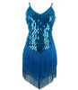 Tassel Sequin Roaring 20s 1920s Gatsby Girl Ladies Flapper Dance Costume Dress Femme pour Great Gatsby Party Water Drop Mesh V Neck Vintage
