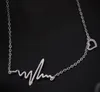 12pcs/Doz Selling EKG Charm Necklace Electrocardiogram Pendant Heartbeat Heart Rhythm ECG China Jewelry Wholesale Valentine Day Gift