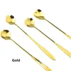 4Pcs / Set longa alça flores em forma agitando colheres talheres de aço inoxidável Ice Tea colher de sobremesa louça Acessórios para Cozinha