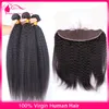 9A Mongolian Kinky Straight 13x4 Lace Frontal Closure With 3Bundles 4Pcs Lot Italian Coarse Yaki Virgin Human Hair Weaves With Frontals