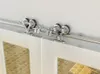 Double brushed stainless steel hollow cut twin wheel closet hardware top mount interior sliding barn door track kit