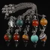 Hela 10st Natual Silver 7 Stone Beads Chain Mixed Quartz Agate Stone Chakra Healing Point Dowsing Pendulum Pendant Jewelry273J