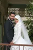 2017 full lace Elegant Muslim Wedding Dresses Lace Appliqued High Neck Long Sleeves Wedding Dress A-Line Sweep Train White Bridal Gown