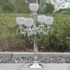 Candelabri in metallo a 5 braccia con altezza di 76 cm più votati con pendenti in cristallo, portacandele da matrimonio con finitura argento lucido