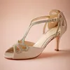 Blush Scarpe da sposa con tacco basso Scava fuori Peep Toe Sandali da sposa per le donne Fibbia 4 "Tacco avvolto Scintillanti scintillio Scarpe da ballo Festa da ballo