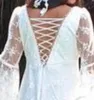 Vintage medeltida bröllopsklänningar en linje djupa v nacke långa illusionärmar korsett spets-up back brudklänningar skräddarsydda