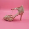 Gold Glitzer Hochzeitsschuhe Kitten Heel T-Riemen Schnallenverschluss Brautjungfer Mädchen Schuhe Damen Sandalen für Junior Trauzeugin Schuh Sandale