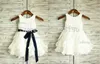 Taffeta Ruffle Flower Girl Dress/Navy Blue Sash Wedding Easter Junior Bridesmaid Baptism Baby Infant Children Toddler Kids Dress