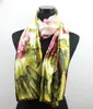 1pcs Pink Flower Hunter Leaves Scarves Women's Fashion Satin Oil Painting Long Wrap Shawl Beach Silk Scarf 160X50cm