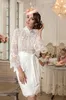 Knee-length Wedding Dresses 2022 Jewel Unique Women Bridal Gowns Short Lace Formal Wear Long Sleeve Iullsion Sexy Design Sheath