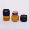 Hurtownie 1 ml Mini Amber Essential Glass Glass Puste butelki 1CC Małe fiolki perfum z czarną śrubą Cap przez DHL za darmo