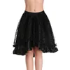 Steampunk Gothic Black Floral Flocking Tulle and Ruffled Victorian Skirt Women Front Short Back Long Asymmetrical Skirts 8537