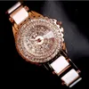 Beperkte editie!! Royal Watches Luxe Diamond Ceramic Strap Rose Gold Jurk Wedding Quartz Polshorloge Cadeau voor dames