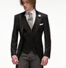 고품질 슬림 피트 2015 신랑 Tailcoat 블랙 Groomsmen 최고의 망 웨딩 복 정장 저렴한 맞춤 제작 (자켓 + 타이 + 조끼)