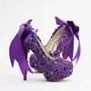 Sapatos de Salto alto Moda Fower Strass Sapatos De Noiva Roxo Sapatos de Casamento Do Laço Bonito Plataforma de Cristal de Alta Qualidade Mulheres Bombas