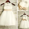 Cute vintage champagne pageant Flower Girl Dress floor- Length Handmade flowersl Girl vestidos Party gown Ball for Baby