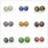 Moda colore oro fatti a mano 12mm Druzy Drusy resina sirena motivo a squame di pesce orecchini da donna