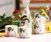 Japanese Porcelain Sake Set Wine Bottle and Cup Drinkware Gift Geisha Lady Traditional Chinese Painting of Beautiful Women Design