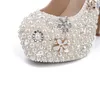 Blanc perle chaussures de mariage en gros nouvelle belle fleur strass chaussures de mariée plate-forme talons hauts grande taille femmes pompes