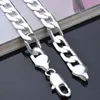 Hot 925 Sterling Silver plated 7mm 16'' 18'' 20" 22'' 24'' Flat Chain Necklace Mens Necklace Christmas Gift 1396