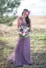 2015 Hot! Romantyczny kabriolet Długie sukienki Druhna Grape i Lilac Plus Rozmiar Długość podłogi Tulle Ogród Wedding Dresses Tani