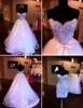 Splendidi abiti da sposa in due pezzi con strascico staccabile Lungo tulle corto Mini abito in pizzo Due in uno Abiti da sposa economici di alta qualità