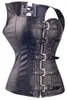 Black Leather Corset with Zipper Corsets and Bustiers Women's Faux Leather Overbust Buckle Plus Size Corset G-string Steampunk Gothic