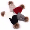 Zima Faux Futro Pompom Kulka Dzianiny Czapki Kapelusz Dla Noworodków Dziecko Dzieci Wełniane Ciepłe Twist Crochet Caps Xmas Prezent