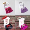 Cute Baby Girl Clothes Summer Short Sleeve Letter Printed Baby Rompers Tops + Sequin Shorts + Headband 3PCS Girls Outfit Set Kids Clothes